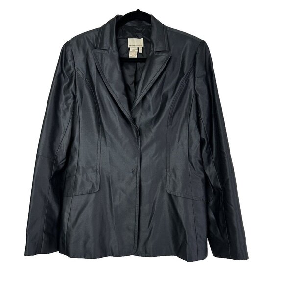 Maxazria Collection Women's 100% Silk Blazer Jacket Snap Button Sz 12 Black EUC - Picture 1 of 9